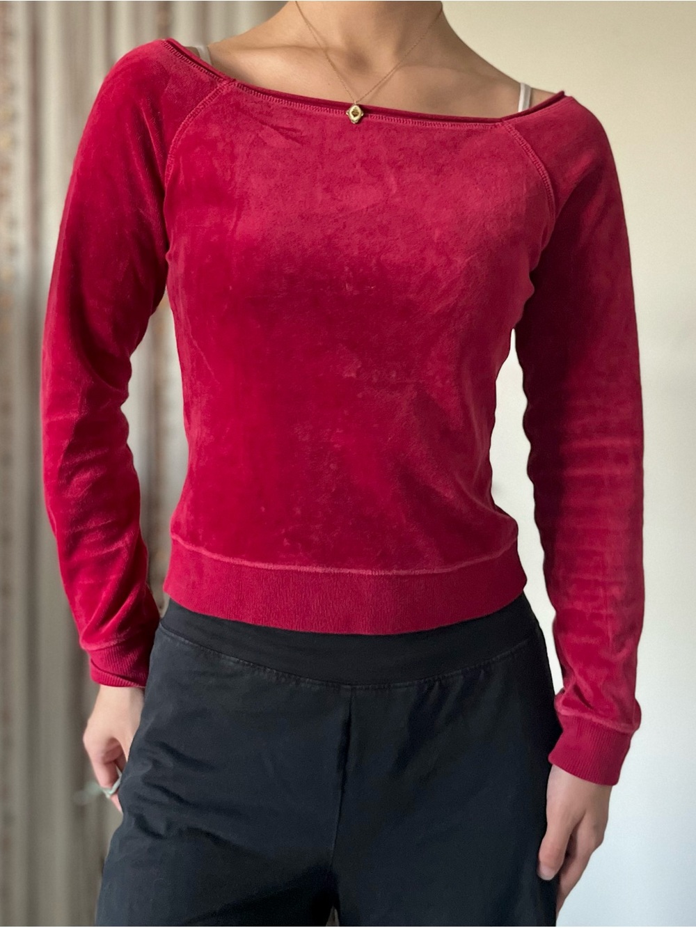 express off the shoulder velvet long sleeve top